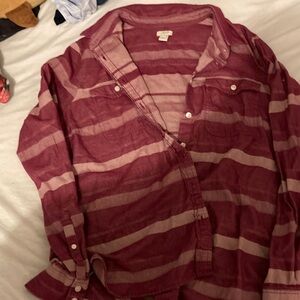 J. Crew Striped Button-Down Shirt - Burgundy and Light Pink